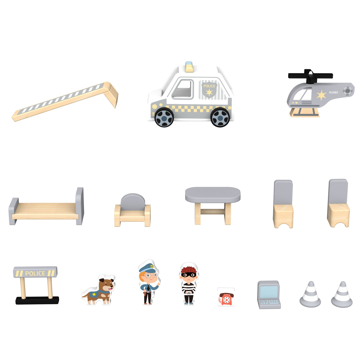 Stazione di polizia in legno con accessori