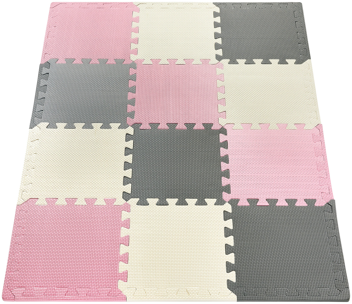 Puzzle in schiuma 12 pezzi. - tappetino educativo in schiuma 120 x 90 x 1.2cm con bordi - rosa