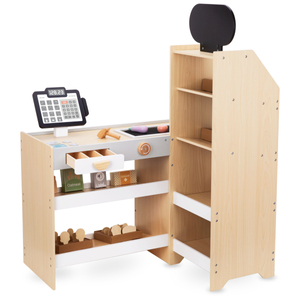 Mercato ortofrutticolo in legno - grande bancarella XXL, negozio con registratore di cassa