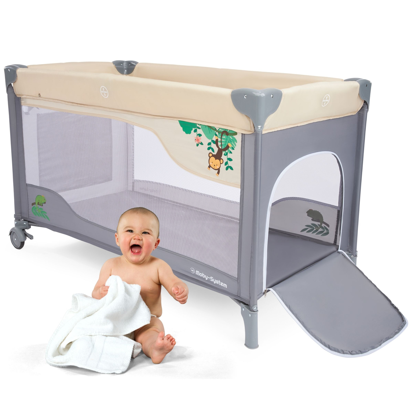 Lettino da viaggio 0 - 36 m con fasciatoio + box Moby-System HUXLEY