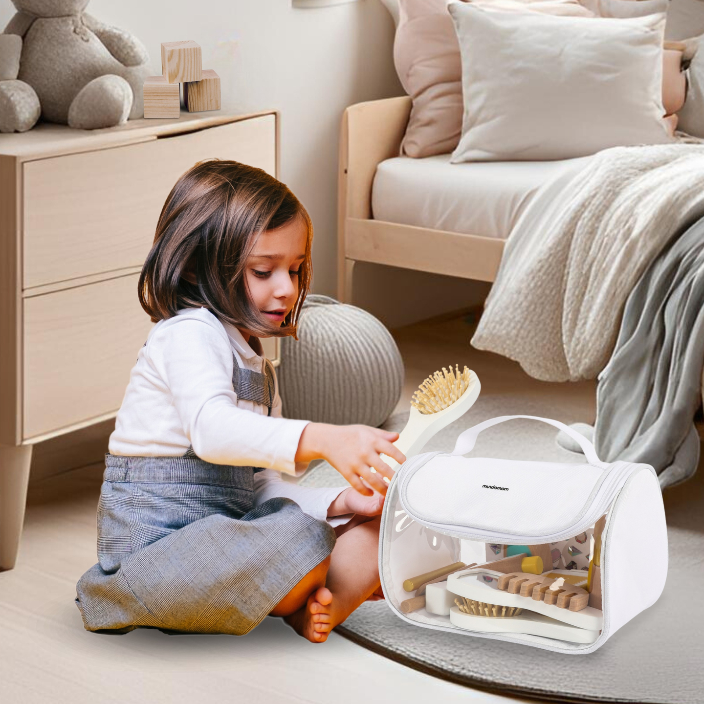 Set da trucco per bambini - borsa per il trucco + accessori in legno, 15 pezzi