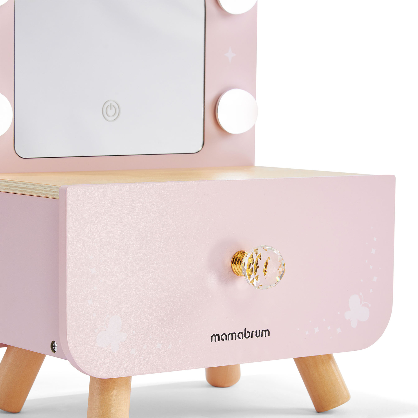 Mini toletta in legno per bambini con accessori e illuminazione a LED con regolazione continua della luminosità