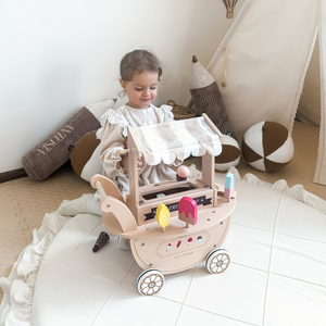 Gelateria in legno per bambini - carrello su ruote con accessori