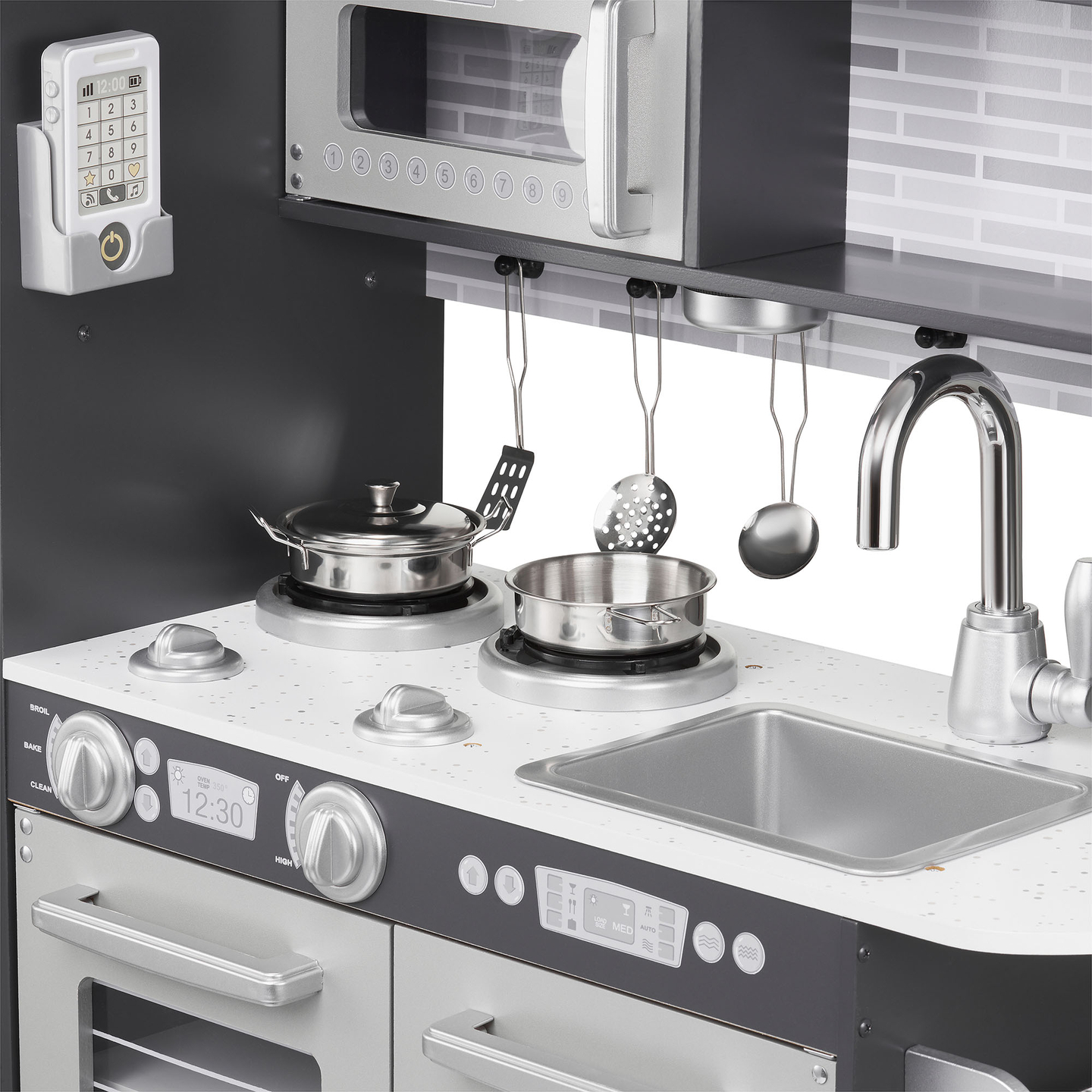 Cucina in legno XXL con illuminazione a LED, grembiule e accessori