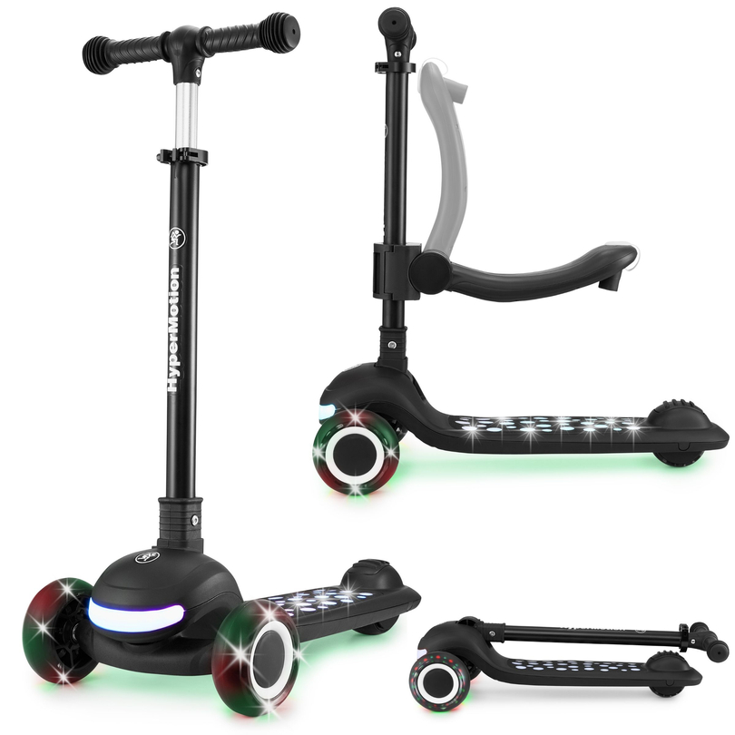 HyperMotion LUMI monopattino di equilibrio 3 in 1 - pedana illuminata e ruote a LED, colore nero