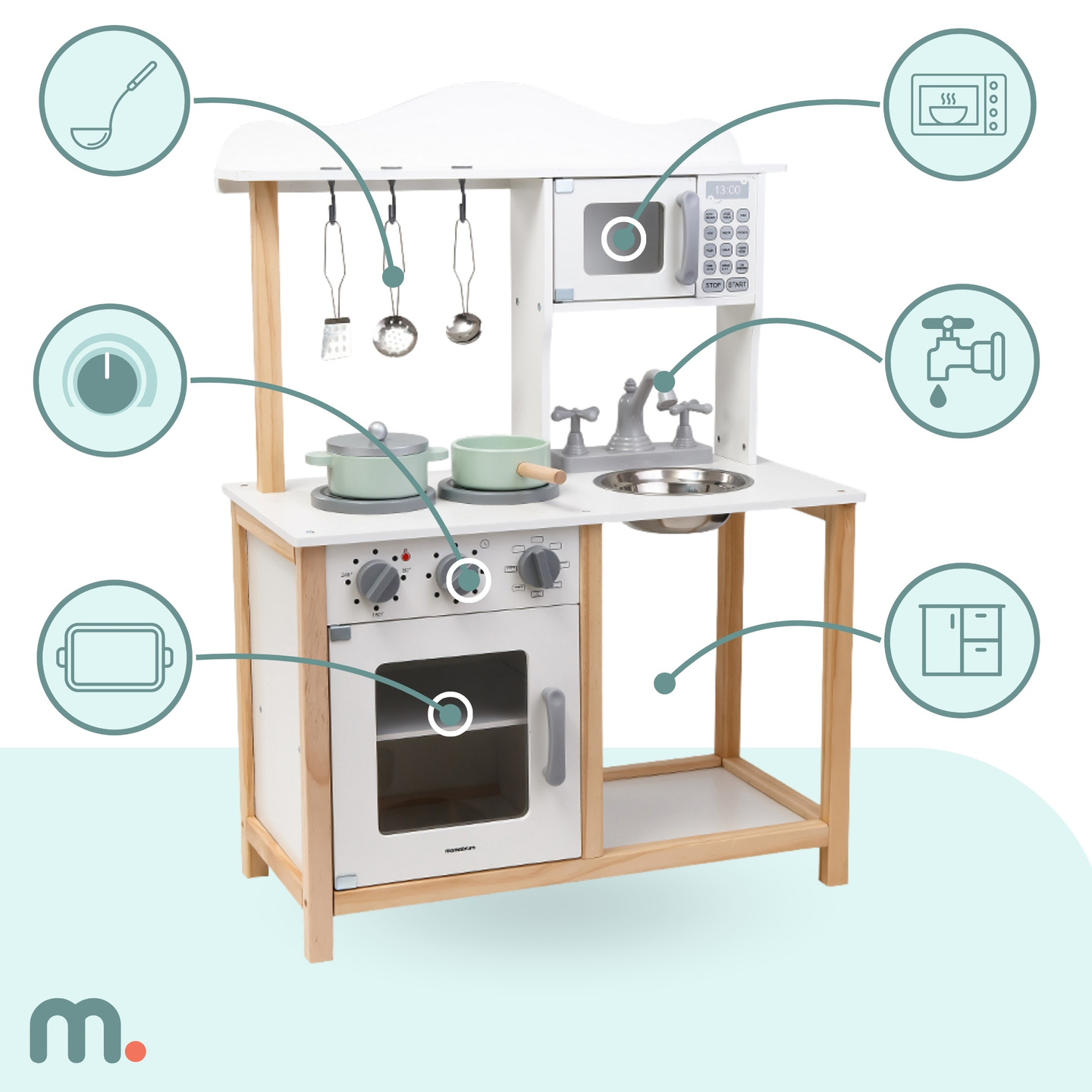 Cucina per bambini in legno con microonde