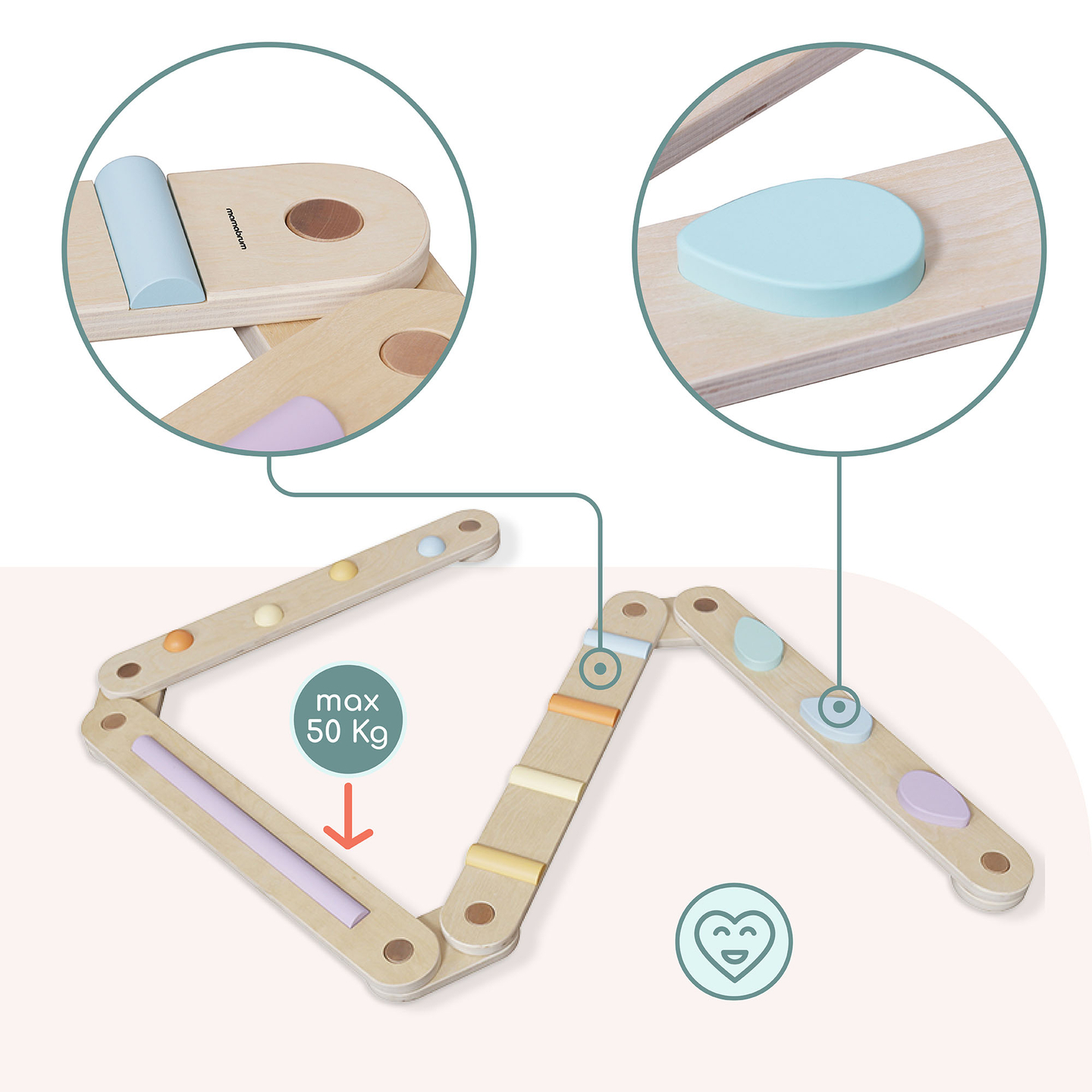 Grande percorso sensoriale in legno - pista di equilibrio - 9 elementi