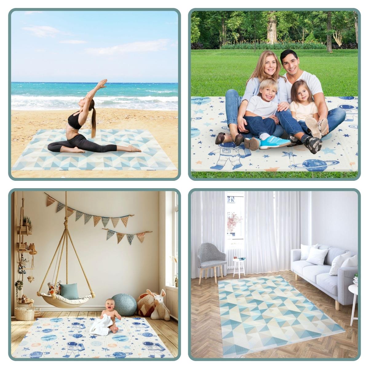 Tappetino pieghevole bifacciale 180 x 120 x 1 cm - Cosmos/Triangoli geometrici