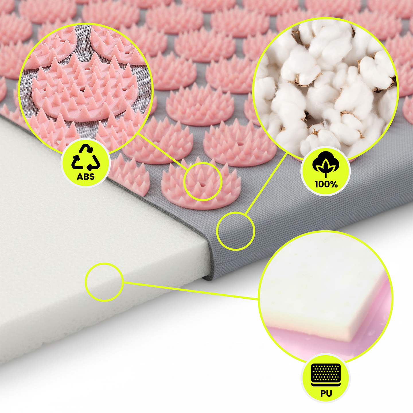 Tappetino per agopressione grande con cuscino e fodera - 130 cm HyperMotion grigio e rosa