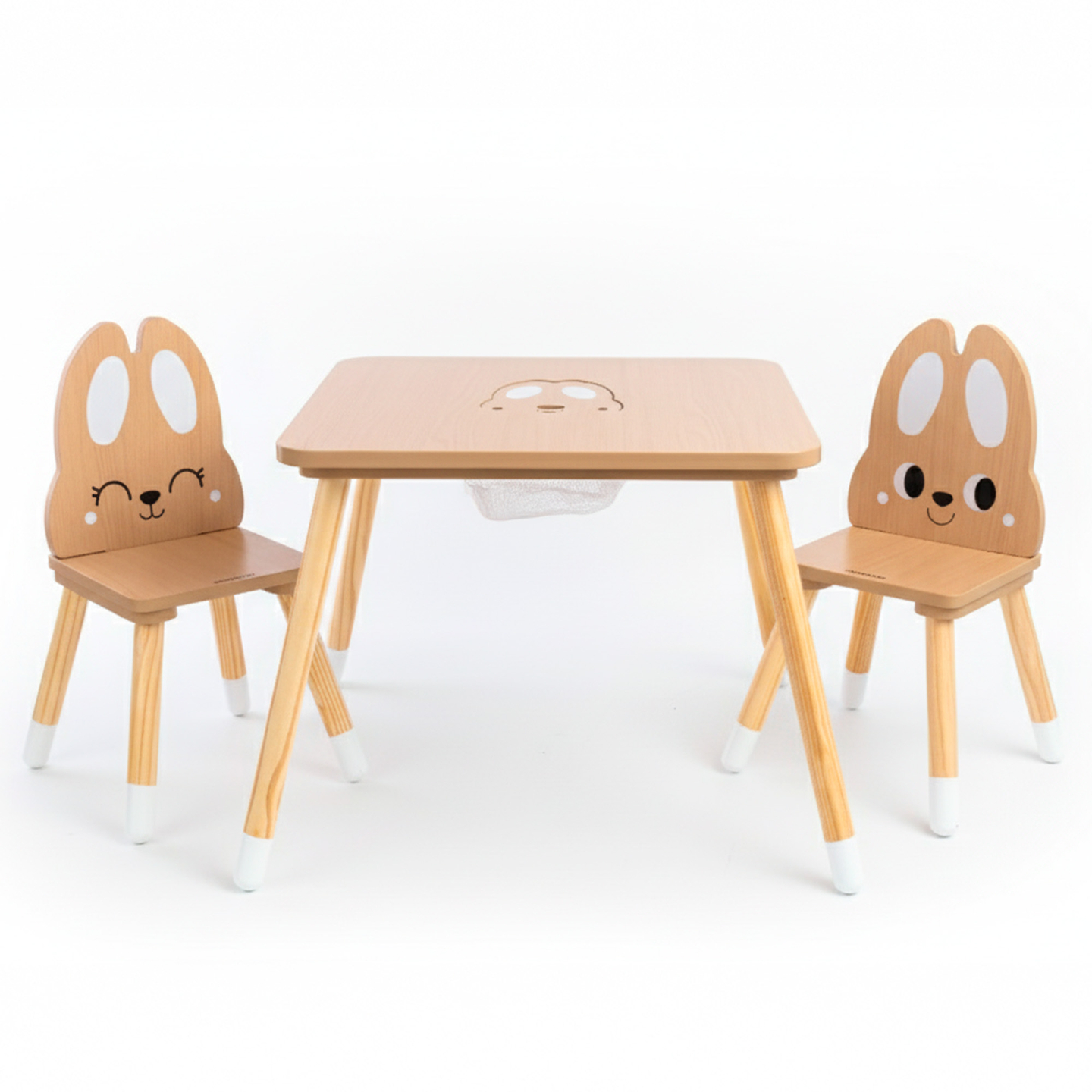 Tavolo in legno con contenitore e 2 sedie Set per bambini - Coniglio carino