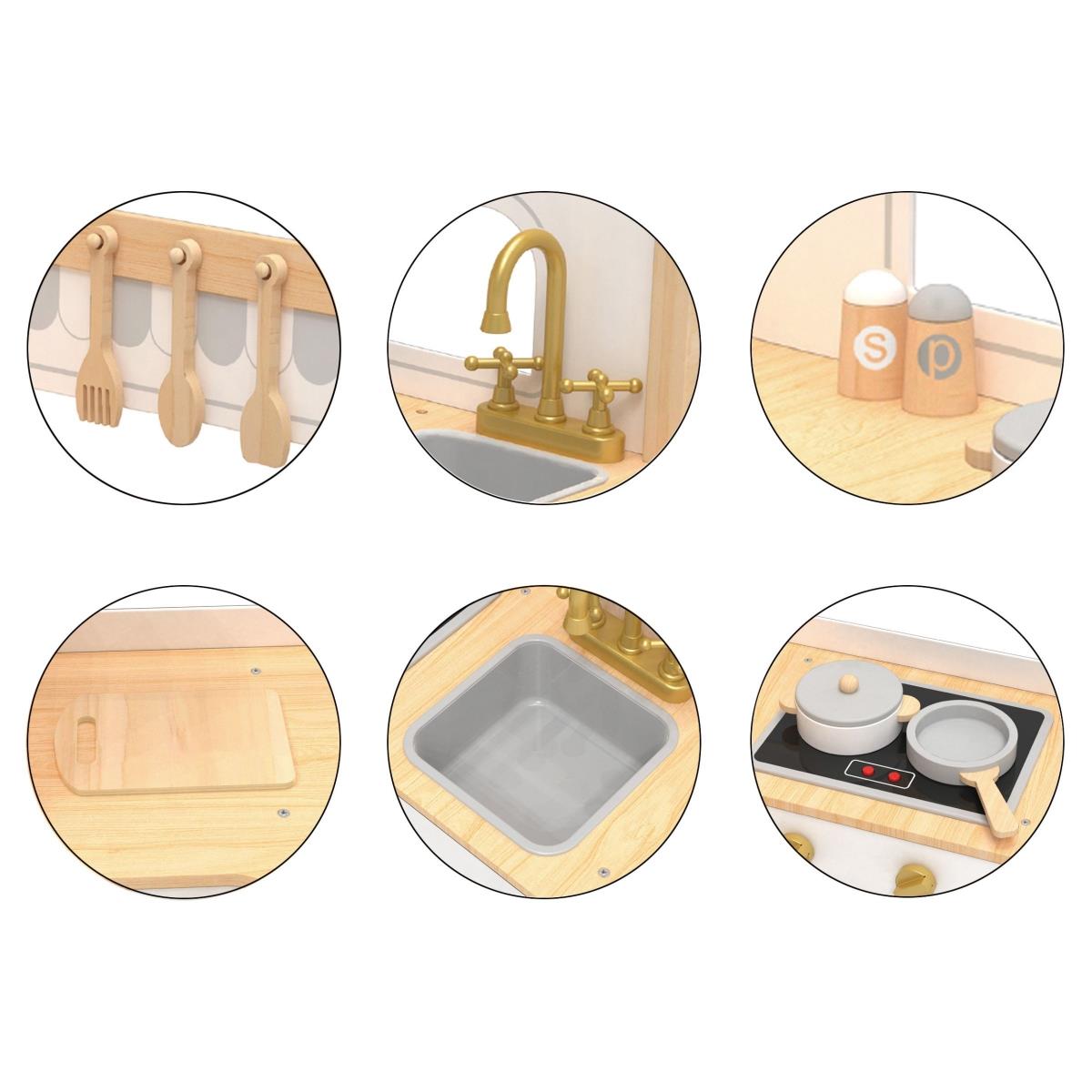 Cucina ad angolo interattiva in legno XXXL con frigorifero, microonde, forno, lavatrice e accessori - naturale