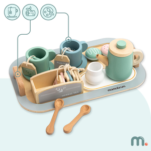 Grande set da tè in legno con vassoio - 18 articoli