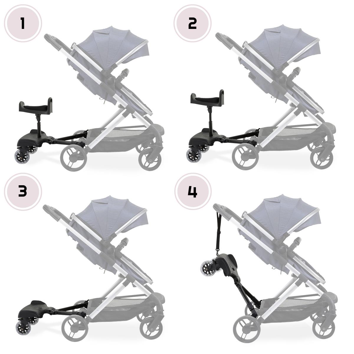 Estensione della carrozzina con sedile regolabile e sistema di fissaggio universale - Moby-System BUGGY2GO