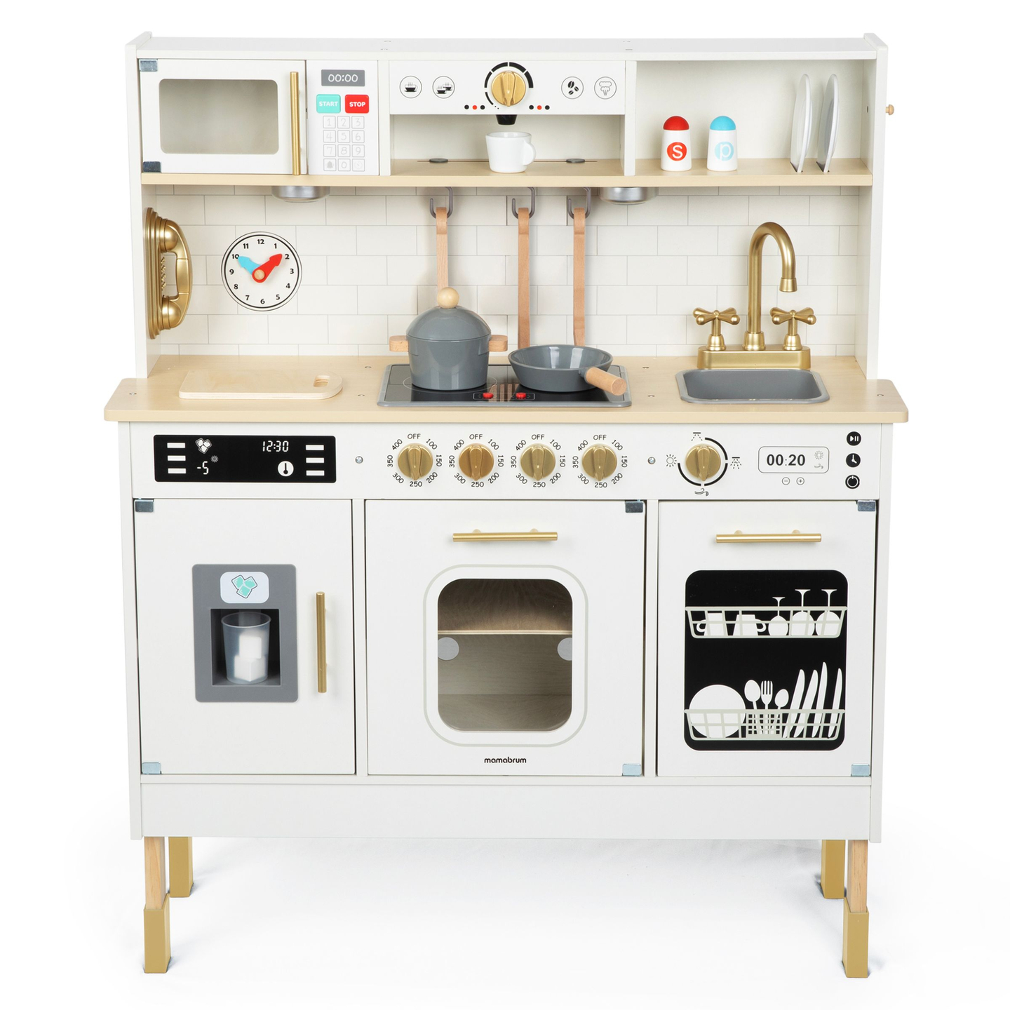 Cucina interattiva XXL in legno con accessori e illuminazione a LED - su due livelli