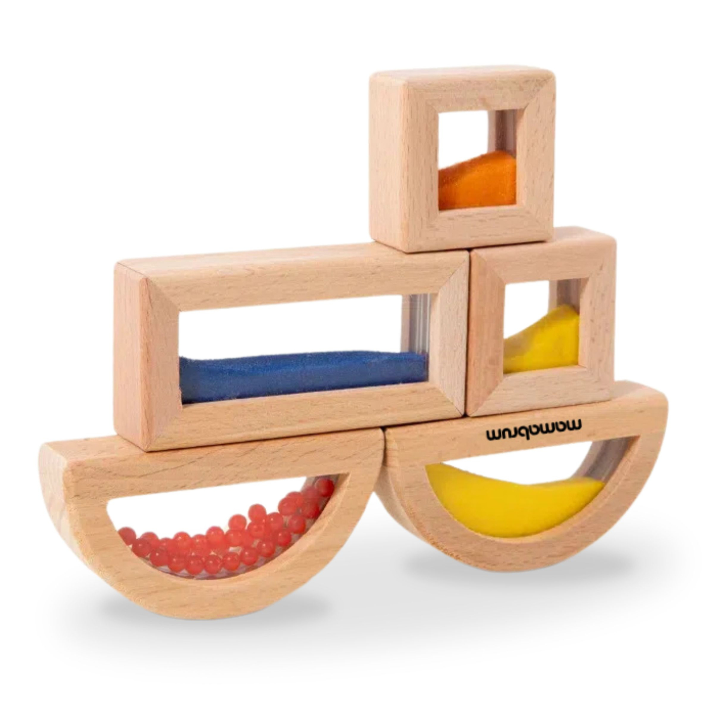 Set di blocchi sensoriali in legno con diversi ripieni - 15 pezzi