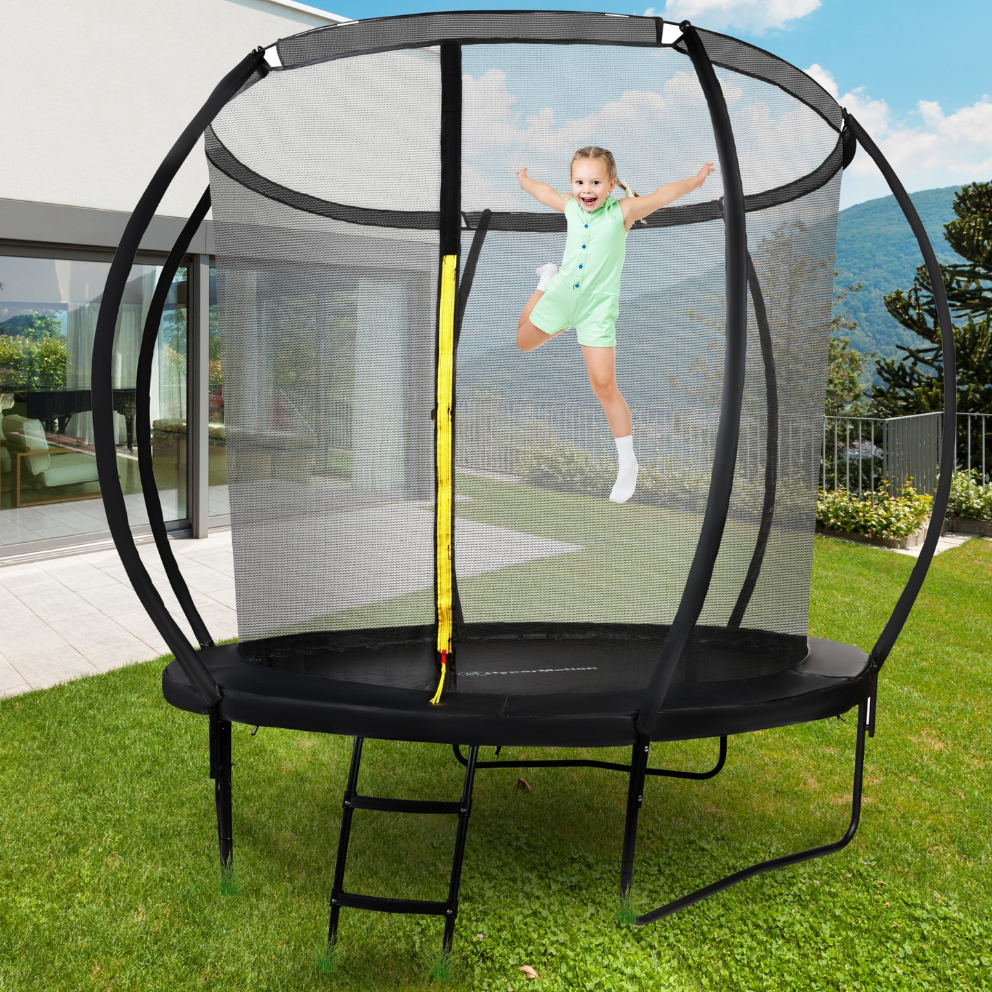 Trampolino da giardino per bambini HyperMotion - 244 cm 8FT - con scaletta e rete interna - per casa e giardino