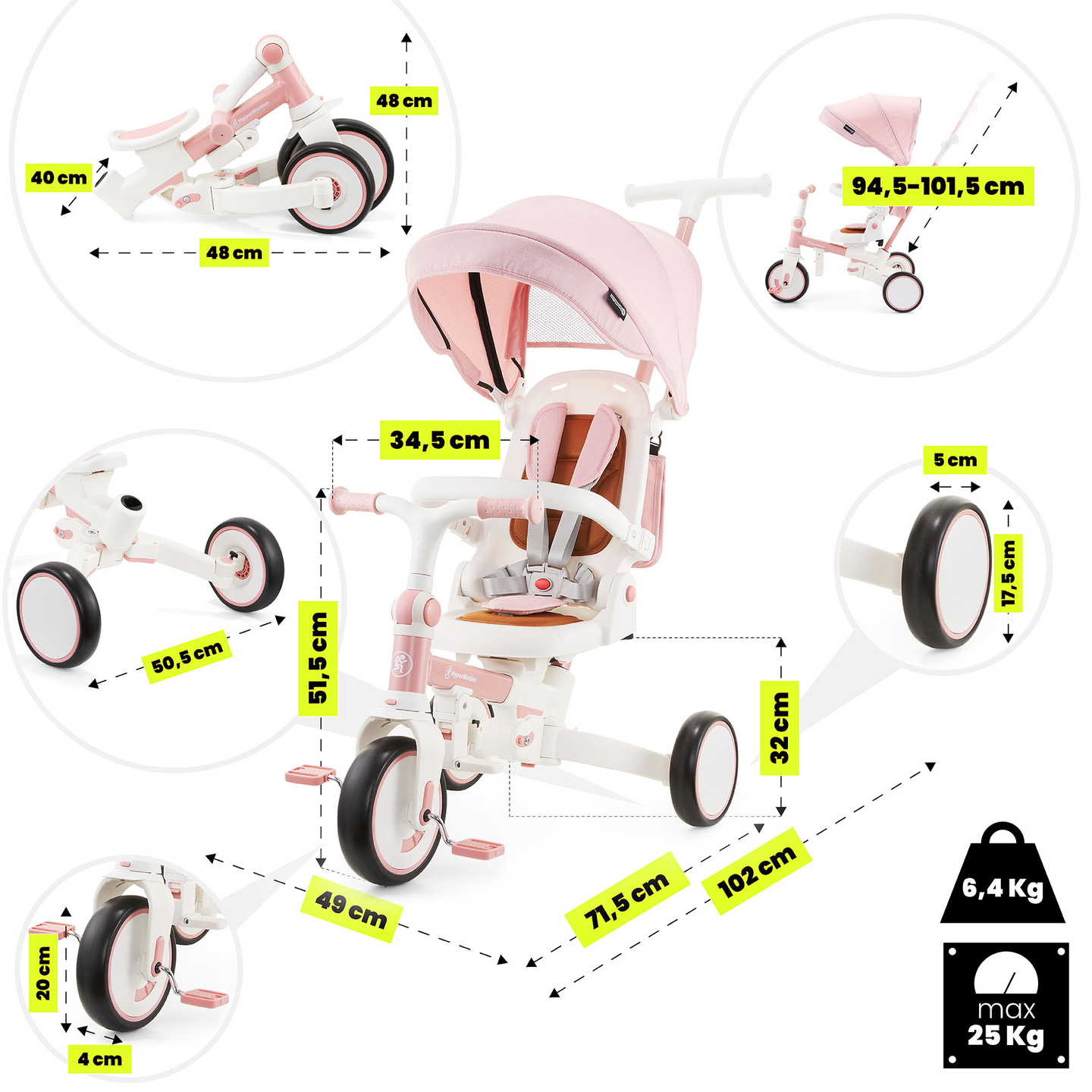 Triciclo multifunzionale 8in1 TOBI FOREST - rosa
