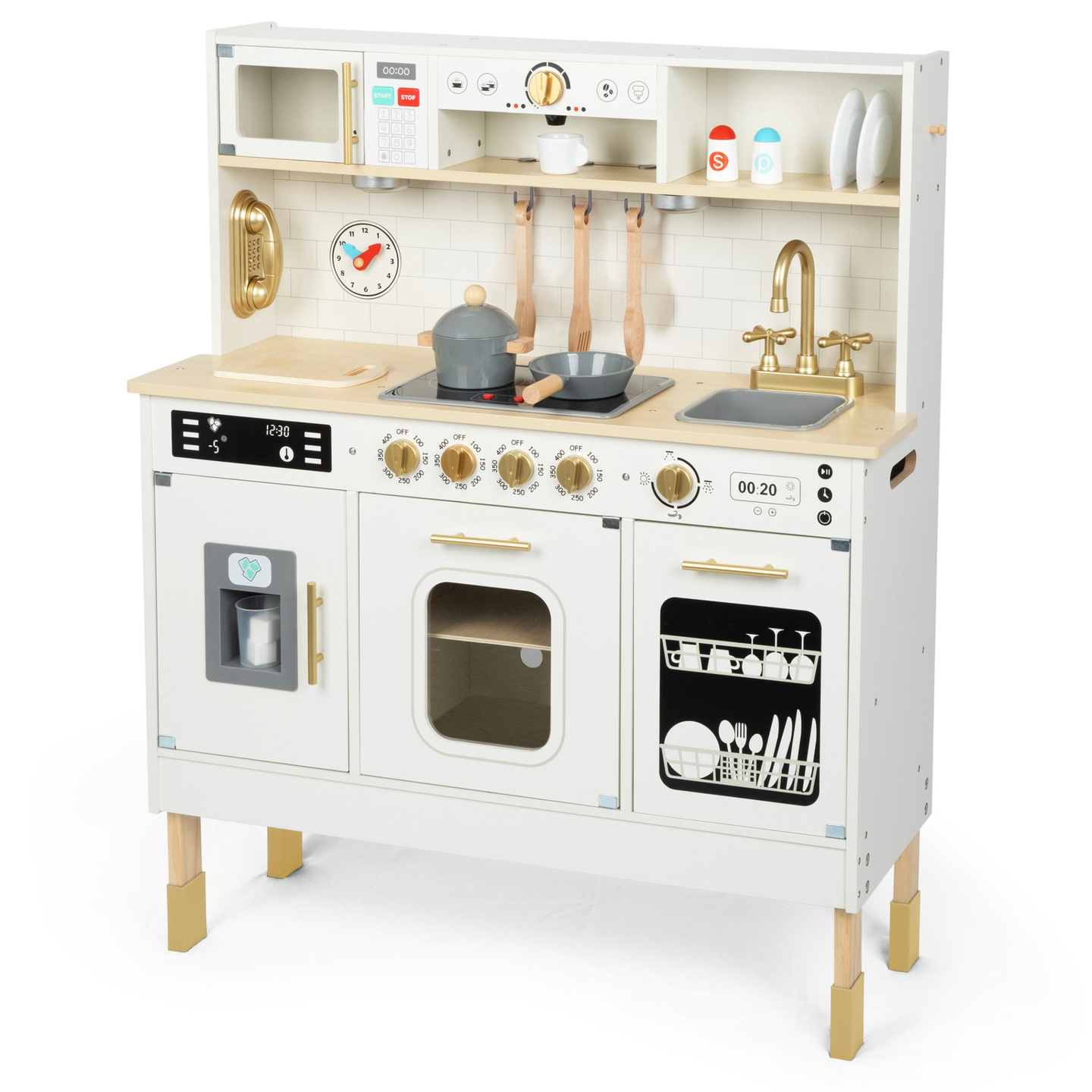 Cucina interattiva XXL in legno con accessori e illuminazione a LED - su due livelli