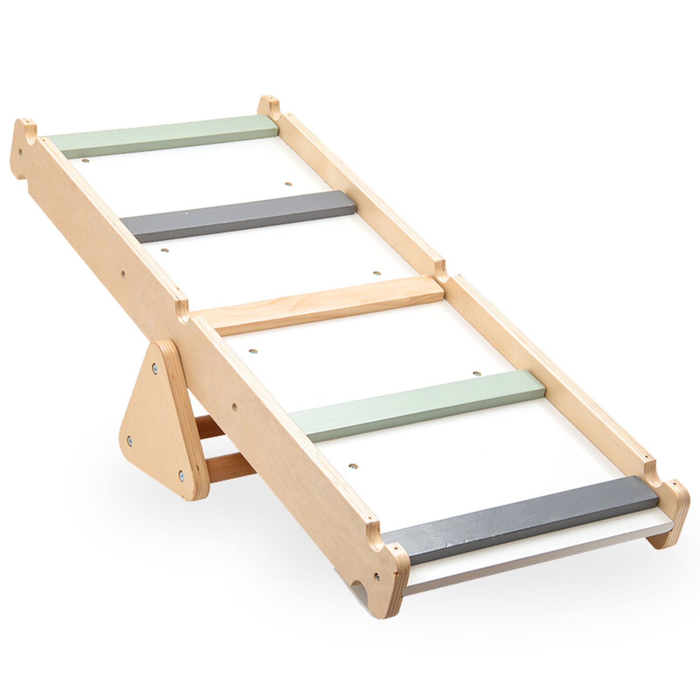 Parco giochi per bambini in legno fatto in casa - scala + parete di arrampicata + trave di equilibrio - triangolo di Pikler