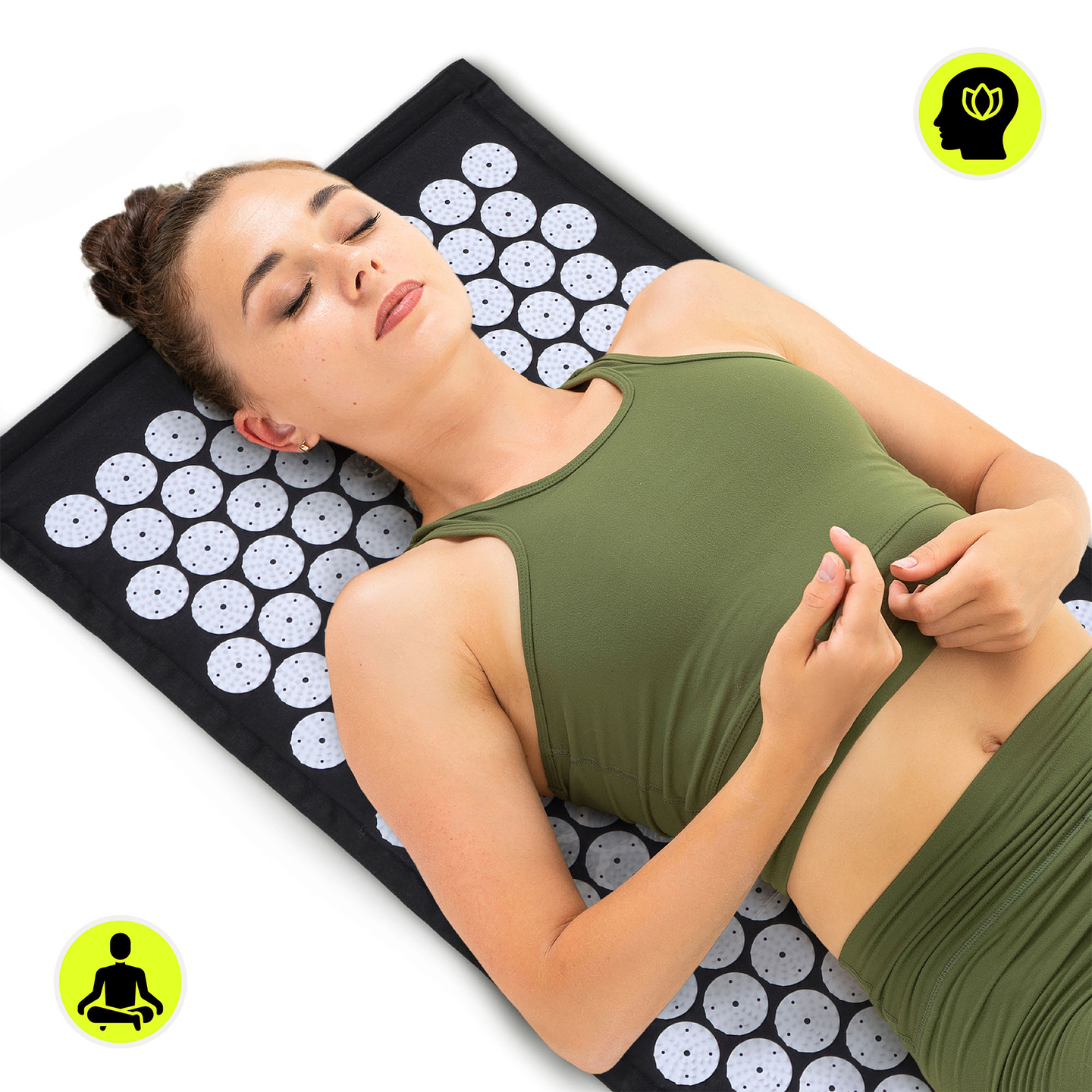 Tappetino per agopressione in lino ecologico con cuscino in fibra di cocco e grano saraceno – 68 cm HyperMotion nero e bianco