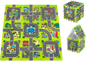 Tappeto puzzle educativo in schiuma 90 x 90 x 1 cm con bordi - schiuma EVA - disegno: strade cittadine strade