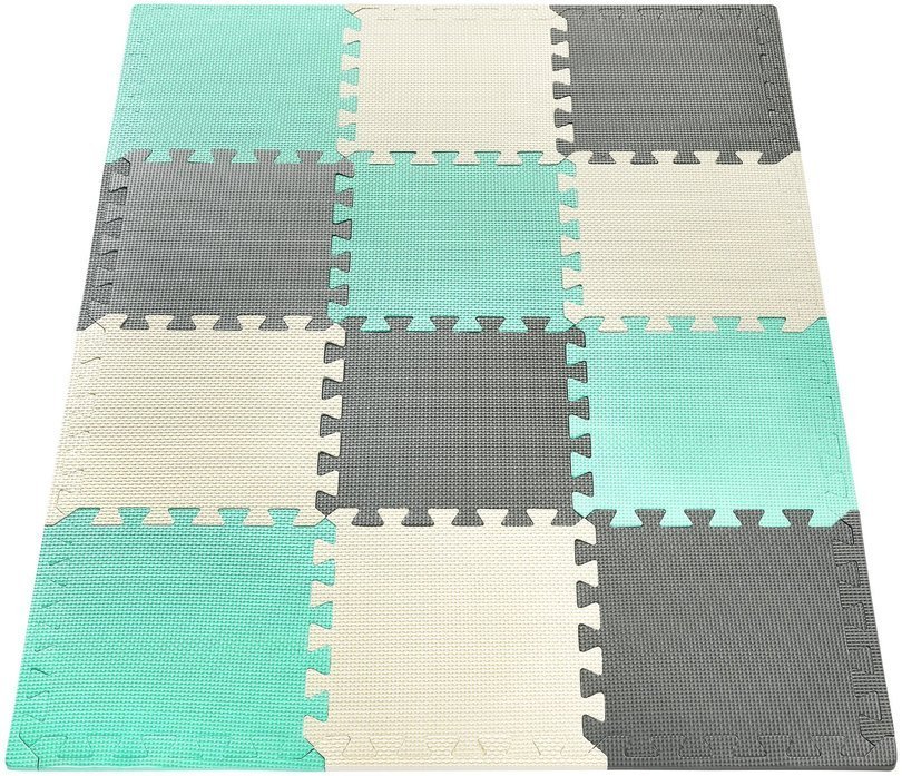 Puzzle in schiuma 12 pezzi. - tappetino educativo in schiuma 120 x 90 x 1.2cm con bordi - menta