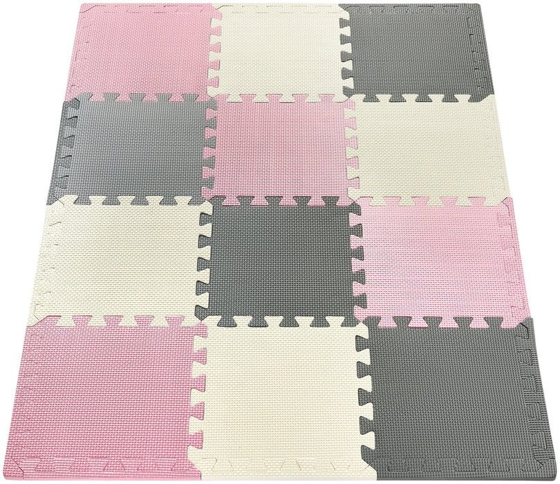 Puzzle in schiuma 12 pezzi. - tappetino educativo in schiuma 120 x 90 x 1.2cm con bordi - rosa