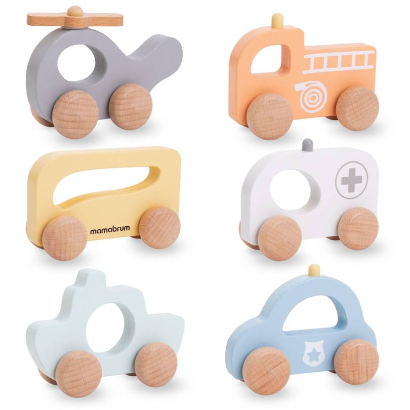 Set di veicoli in legno per bambini - auto, elicottero, nave