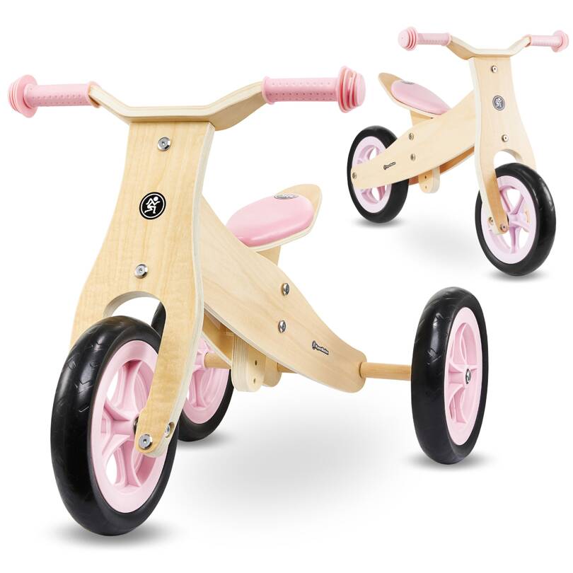 Triciclo in legno e bici senza pedali 2in1 - HyperMotion PERCY - rosa