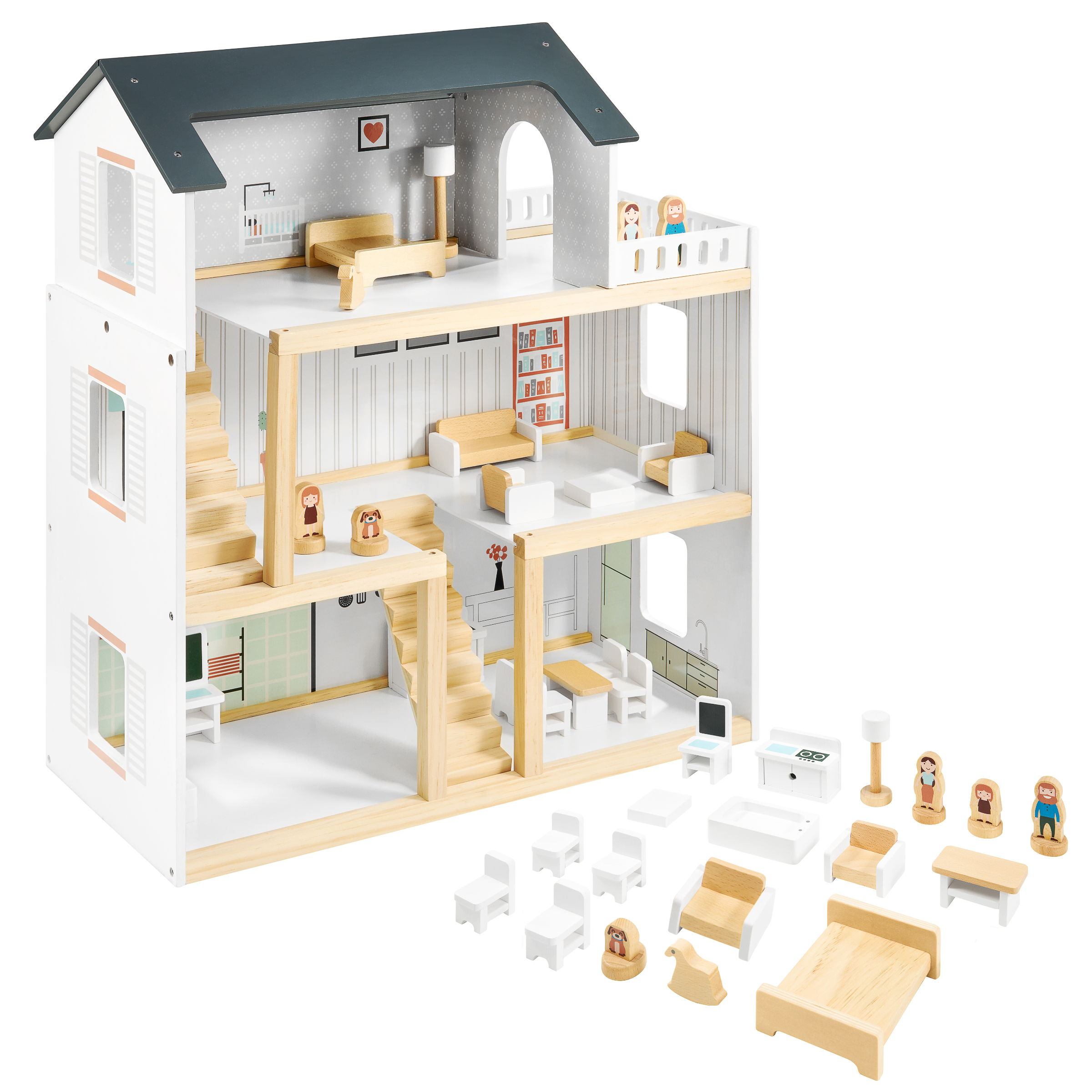 Casa delle bambole in legno bianco  Casetta Goki per bambole con/senza  mobili –