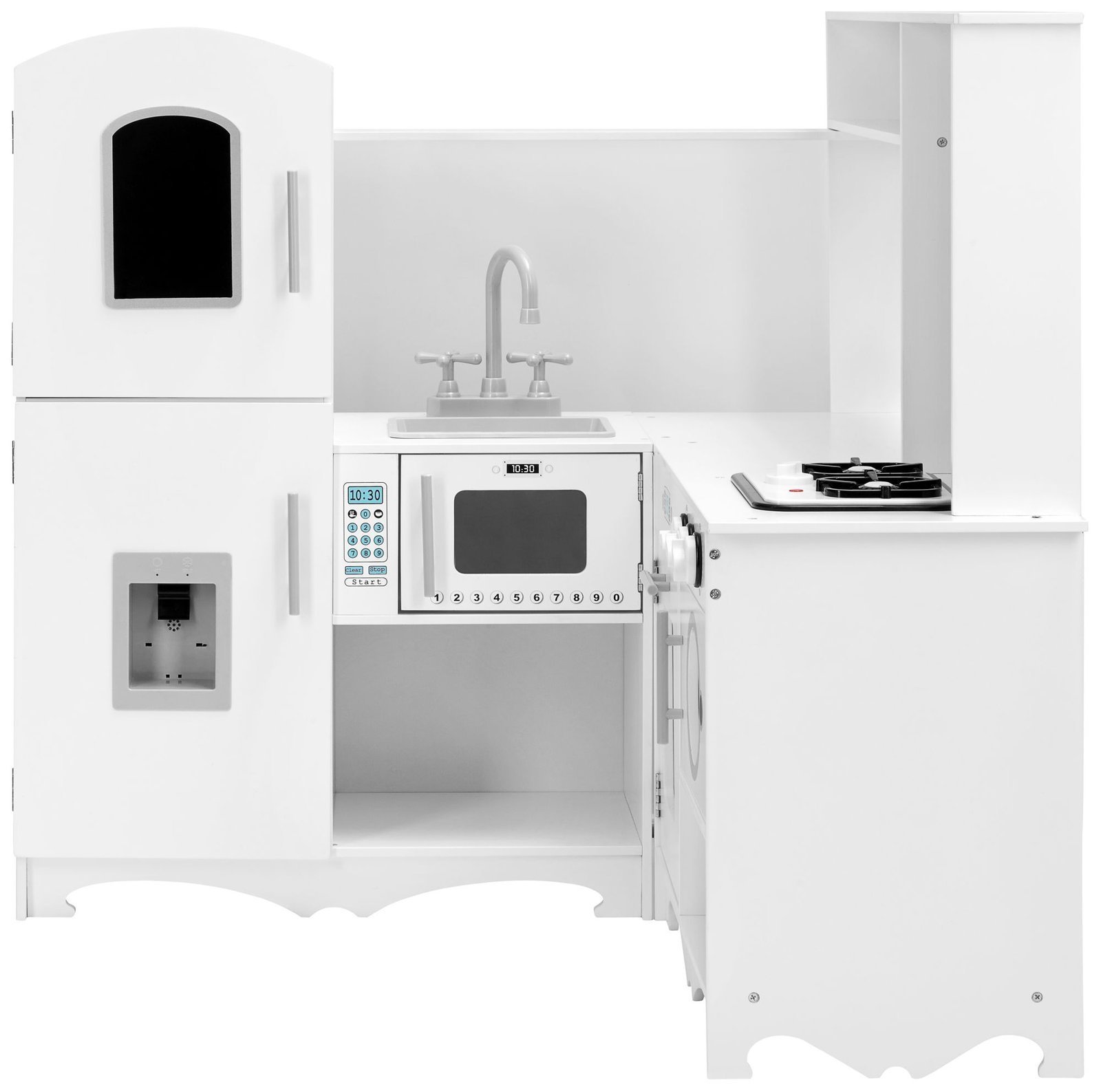 Cucina ad angolo in legno XXXL con frigorifero, forno, lavatrice, grembiule  e accessori