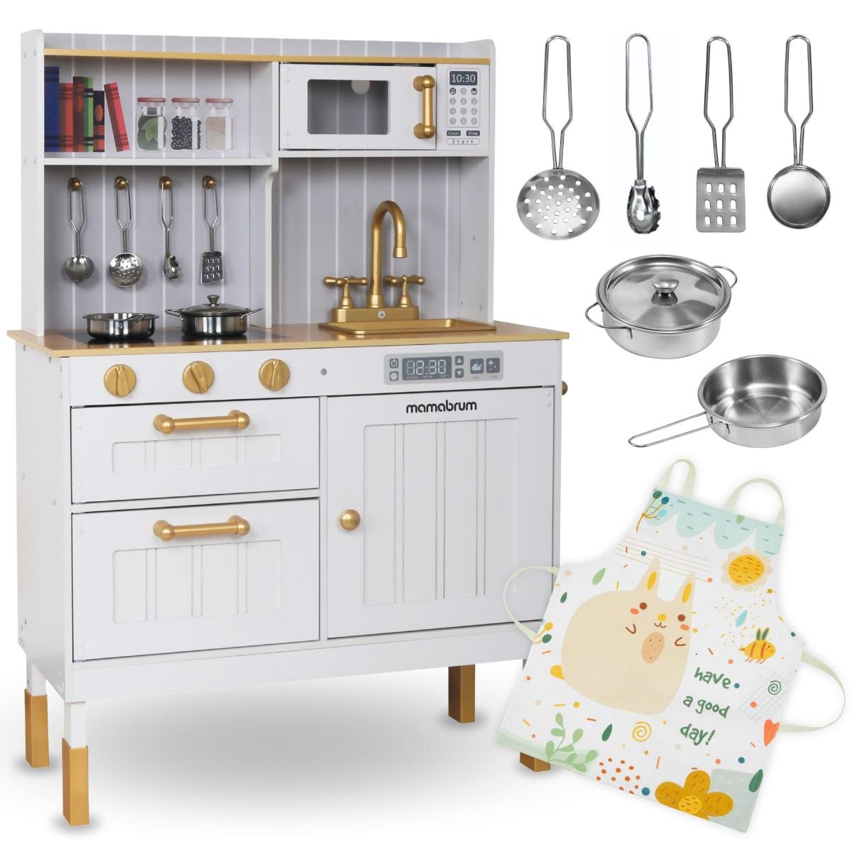 Cucina bianca in legno con accessori e grembiule