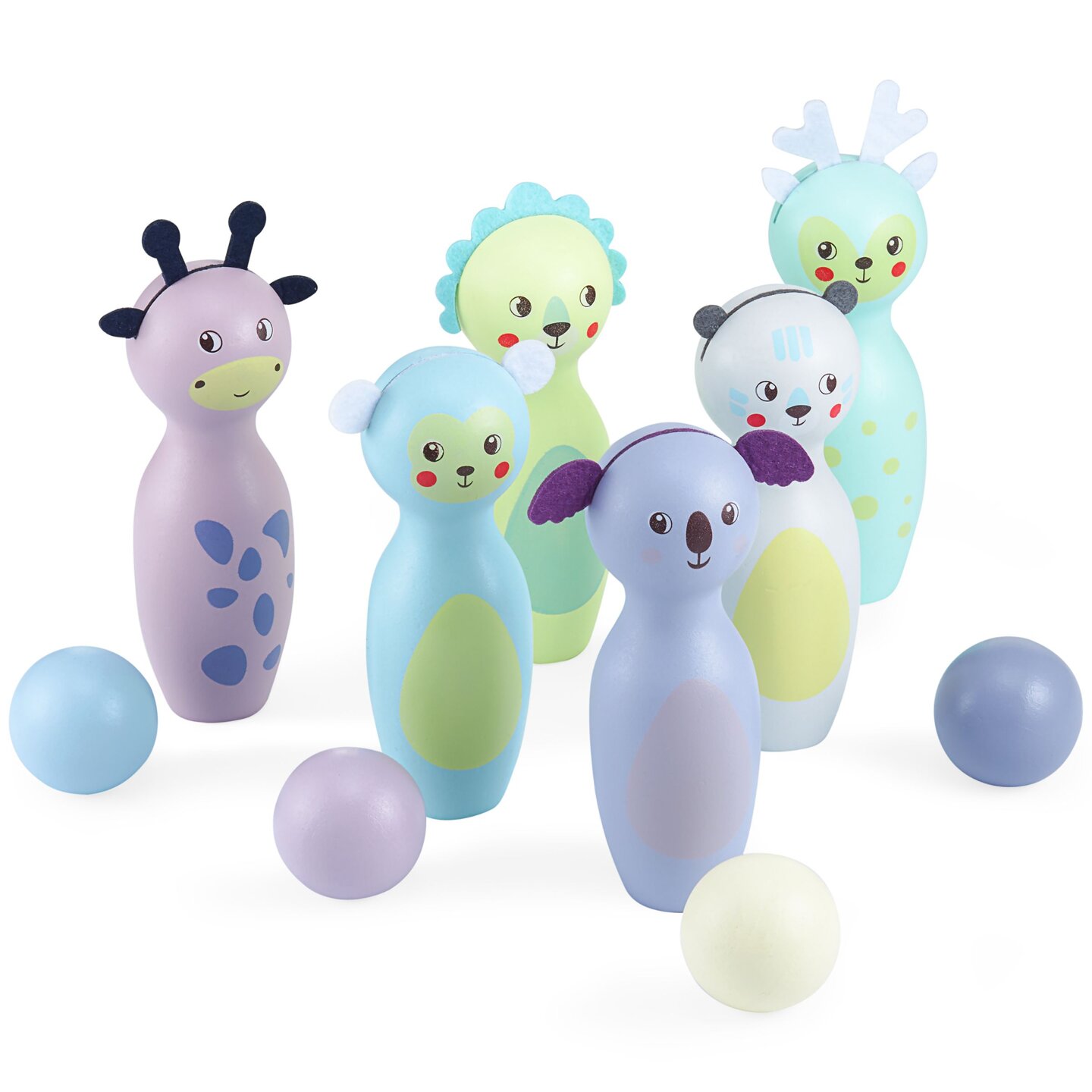 Set da bowling in legno per bambini - animali