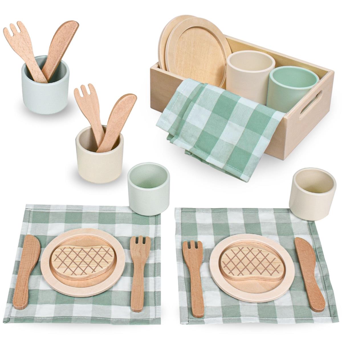 Set da pranzo per bambini in legno con tovagliette verdi