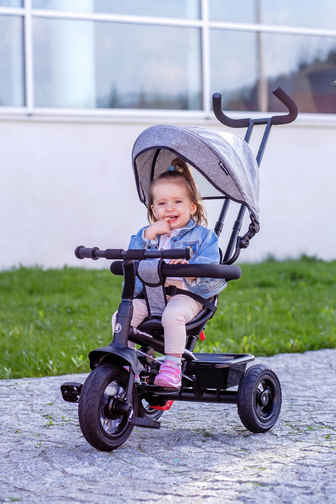 Triciclo per bambini 1-4 anni - TOBI FREY - colore grigio - girevole -  ruote pompate + spingitore, SPORT E RICREAZIONE \ Biciclette \ Tricicli